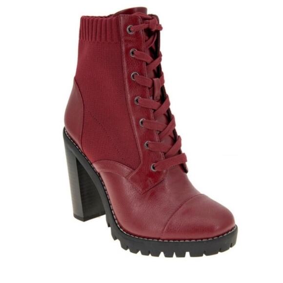 BCBGeneration Women's Pilas Lug Sole Stretch Knit Bootie, Medium Red Size 5M - Picture 3 of 4